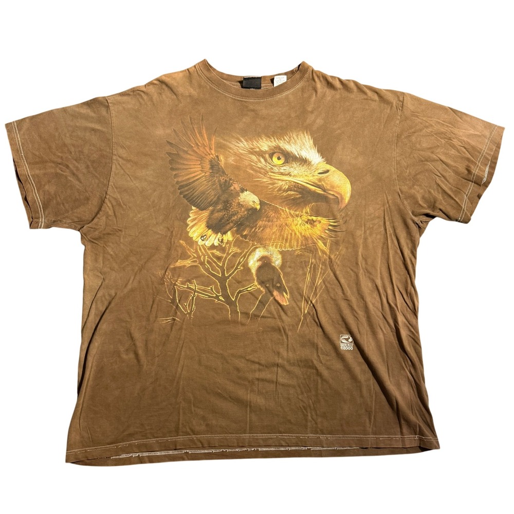 Vintage 2000 Liquid Blue Bald Eagle Graphic T-Shirt Brown 3XLT Contrast Stitch